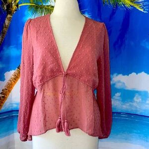 Rose pink translucent blouse long sleeve